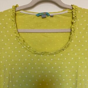 Boden Lime yellow Polka Dot Short Sleeve Top tee sz 12 US